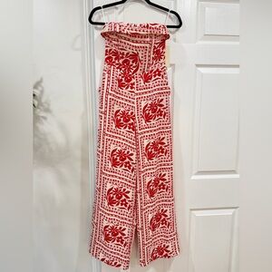 Thirty Thirty LA Red Floral Strapless Jumpsuit with Boning Size Small